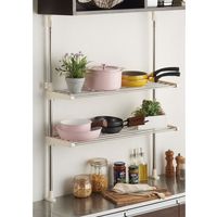 ベストコ ステンレス つっぱりキッチンラック 2段 ワイド棚 ワームグレー NY-1001 4975970253632 1個