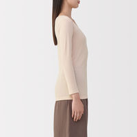 無印良品 レディース 婦人 あったか綿 Ｕネック八分袖Ｔシャツ 婦人Ｍ ライトベージュ 良品計画