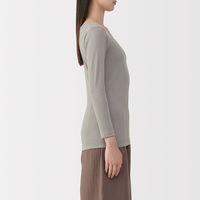 無印良品 レディース 婦人 あったか綿 Ｕネック八分袖Ｔシャツ 婦人Ｍ グレイッシュブラウン 良品計画