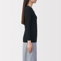 無印良品 レディース 婦人 あったか綿 厚手 Ｕネック八分袖Ｔシャツ 婦人Ｍ 黒 良品計画