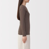 無印良品 レディース 婦人 あったか綿 ウールクルーネック長袖Ｔシャツ 婦人Ｌ ダークブラウン 良品計画