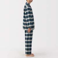 無印良品 メンズ 紳士 脇に縫い目のない フランネル長袖パジャマ 紳士ＸＬ ダークネイビーチェック 良品計画