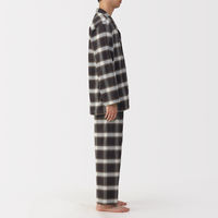 無印良品 メンズ 紳士 脇に縫い目のない フランネル長袖パジャマ 紳士Ｓ ブラウンチェック 良品計画
