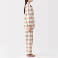 無印良品 レディース 婦人 脇に縫い目のない フランネル長袖パジャマ 婦人Ｓ ピンクチェック 良品計画