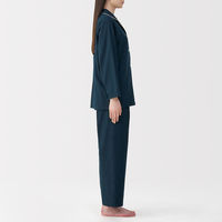 無印良品 レディース 婦人 脇に縫い目のない フランネル長袖パジャマ 婦人Ｍ ダークネイビー 良品計画