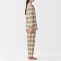 無印良品 レディース 婦人 脇に縫い目のない フランネル長袖パジャマ 婦人Ｍ ペールブラウンチェック 良品計画