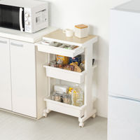 JEJアステージ テーブルワゴン引出付ウッド3段 ホワイト 幅450×奥行300×高さ850mm  1台