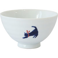 ワールド・クリエイト 飯碗 11.5cm 気まま猫 藍花 磁器 波佐見焼 赤 442954 1個（直送品）