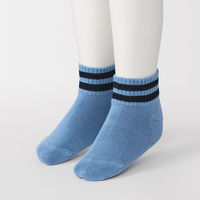 無印良品 キッズ 足なり直角 ショート丈靴下（柄・３足組） １９～２３ｃｍ ライン（グレー・ブルー・ネイビー） 良品計画