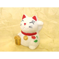 いよせき 招き猫〈左手あげ〉置物 60×50×H70mm 漢白玉 アラバスター 011318-l 1個（直送品）