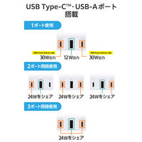 エレコム USBタップ 延長コード 1m コンセント 6口 USBーC×2 A×1 白 ECT-3910WH 1個