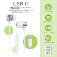 オーム電機 USBーCイヤホン B173 シルバー 03-2388 1個（わけあり品）