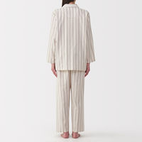 無印良品 レディース 婦人 脇に縫い目のない 二重ガーゼ長袖パジャマ 婦人Ｍ サンドベージュストライプ 良品計画