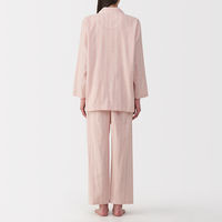 無印良品 レディース 婦人 脇に縫い目のない 二重ガーゼ長袖パジャマ 婦人ＸＬ ピンクストライプ 良品計画