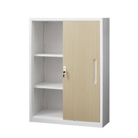 スマイル スチールストレージ（幅800mm） 3段 引違い オーク木目（鍵付・シリンダー錠） 幅800×奥行350×高さ1110mm 1台（取寄品）