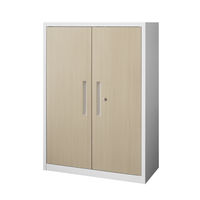 スマイル スチールストレージ（幅800mm） 3段 両開き オーク木目（鍵付・シリンダー錠） 幅800×奥行350×高さ1110mm 1台（取寄品）