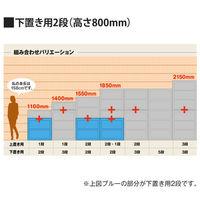 オカムラ スチール収納VILLAGE 引違い（2枚引違い・シリンダー錠） 2段 本体（下置き） 幅900×奥行450×高さ800mm ブラック 1台（取寄品）