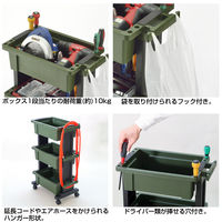 JEJアステージ ツールワゴン ボックスタイプ（ボックス3段タイプ）ブラックグリーン 1セット（3台:1台×3）