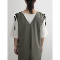 ウェーブ エプロン 無地 肩ギャザーオールインワン COCOWALK カーキ 412182 1個（直送品）