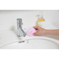 洗面台用スポンジ バスボンくん 洗面台スッキリポンポン抗菌ケース付 ピンク 幅約90×高さ約100×奥行約90mm 山崎産業