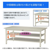 【車上渡し】山金工業 ワークテーブル500 中量作業台 耐荷重500kg 固定式半面棚付 メラミン天板 SJMH-1590TS1-MI 1台（直送品）