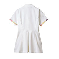 【再検品商品】住商モンブラン ローラアシュレイ ナースジャケット レディス 半袖 オフホワイト×アメリブルー LL LW801-13　白衣（わけあり品）