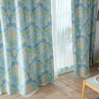 スミノエ デザインライフ セミオーダー カーテン ミックスブーケ 1000×950mm ブルー 1セット(2枚入)（直送品）