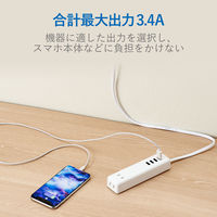 延長コード 電源タップ コンセント×2 USB-A×4 60cm ほこり防止 白 MOT-U11-2406WH エレコム 1個
