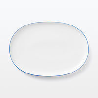 無印良品 日常の器 オーバルプレート 大 ブルーライン 約30×21.5cm 1セット（2個） 良品計画