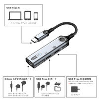 USB Type-C オーディオ変換アダプタ PD60W USB-C×1 Audio×2（USB-C、3.5mm） 1個