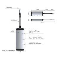 ライトニング USBハブ Lightning[オス] - Lightning[メス]＋USB(C)[メス]＋USB(A)[メス]×2 充電 データ転送