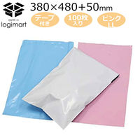 logimart 宅配ビニール袋LL ピンク 380×480mm 封かんシール付 1パック（100枚入） 100z567-pk