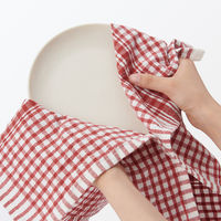 無印良品 インド綿 マルチクロス ランダムチェック オフ白×赤 約50×50cm 良品計画