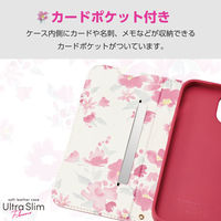 iPhone 15/レザーケース/手帳型/UltraSlim/Flowers/薄型/磁石付き/ディープピンク PM-A23APLFUJPND