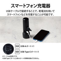 懐中電灯 LEDライト 4段階光量調節 電池式 防水・防塵 IP44 スマホ充電 ブラック DE-KD05BK エレコム 1個