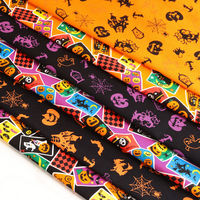 日本紐釦貿易 国産ハロウィン柄プリント生地 シルエット柄 カット販売巾110cm×5m　ブラック地/パープル H7099-1C（直送品）