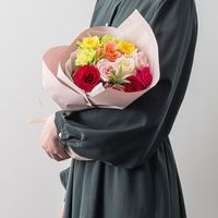 【生花】アデリー ホシファーム　フリルブーケカラフル１２本＆ホシフルーツ　フレンチカップケーキ４個 FMX-46B 1箱（直送品）