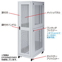 サンワサプライ 19インチサーバーラック メッシュパネル仕様（42U） CP-SVN4290MGY 1台（直送品）