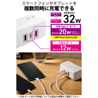 USB充電器 電源タップ コンセント×2 USB-C×1 USB-A×2 1.5m 白 ECT-25215WH エレコム 1個（直送品）