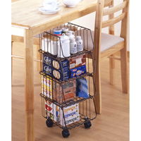 下村企販 キッチンワゴン キッチンスタッキングバスケット 4段 ブラウン 日本製 279013 1個（直送品）