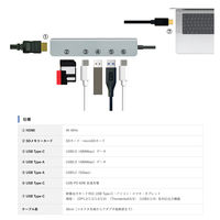 USBハブ Type-C接続 HDMI×1 カードスロット×1 Type-C×2 USB-A×2 ドッキングステーション タイプC