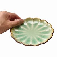 アースモス 小皿 ビードロ灰釉茶渕 菊型5.0寸丸皿 [3個入] vac-202-02027（直送品）