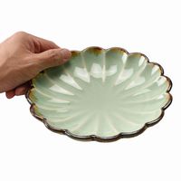 アースモス 小皿 ビードロ灰釉茶渕 菊型6.0寸丸皿 [3個入] vac-202-02028（直送品）