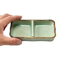 アースモス 仕切り皿 ビードロ灰釉茶渕 二品皿(中) [5個入] vac-202-07020（直送品）