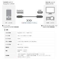 DisplayPort to HDMIケーブル 1.8m 4K60Hz VV-DPHD018-UH-B 1本
