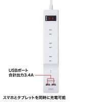 サンワサプライ　電源タップ　USB充電ポート付便利タップ　2P式/9個口/2m/USB×2ポート付/一括集中スイッチ　TAP-B103U-2W 1個（直送品）