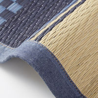 萩原 い草センターラグ（裏貼り） 英字マリン BL ブルー 約176×176cm 1枚（直送品）