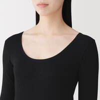 無印良品 婦人　あったか綿　Ｕネック八分袖Ｔシャツ Ｌ 黒  良品計画