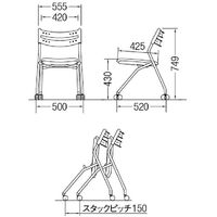 【軒先渡し】サンケイ　ミーテイングチェア　キャスター付　2脚セット　CM299-MXC　オレンジ　座パッド：ビニールレザー張り　（直送品）