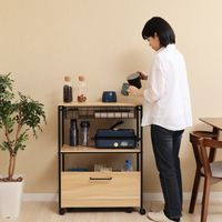 【軒先渡し】ヤマソロ ラパティー 天板付きワゴン 幅650×奥行300×高さ850mm ナチュラル/ブラック 85-474 1台（直送品）